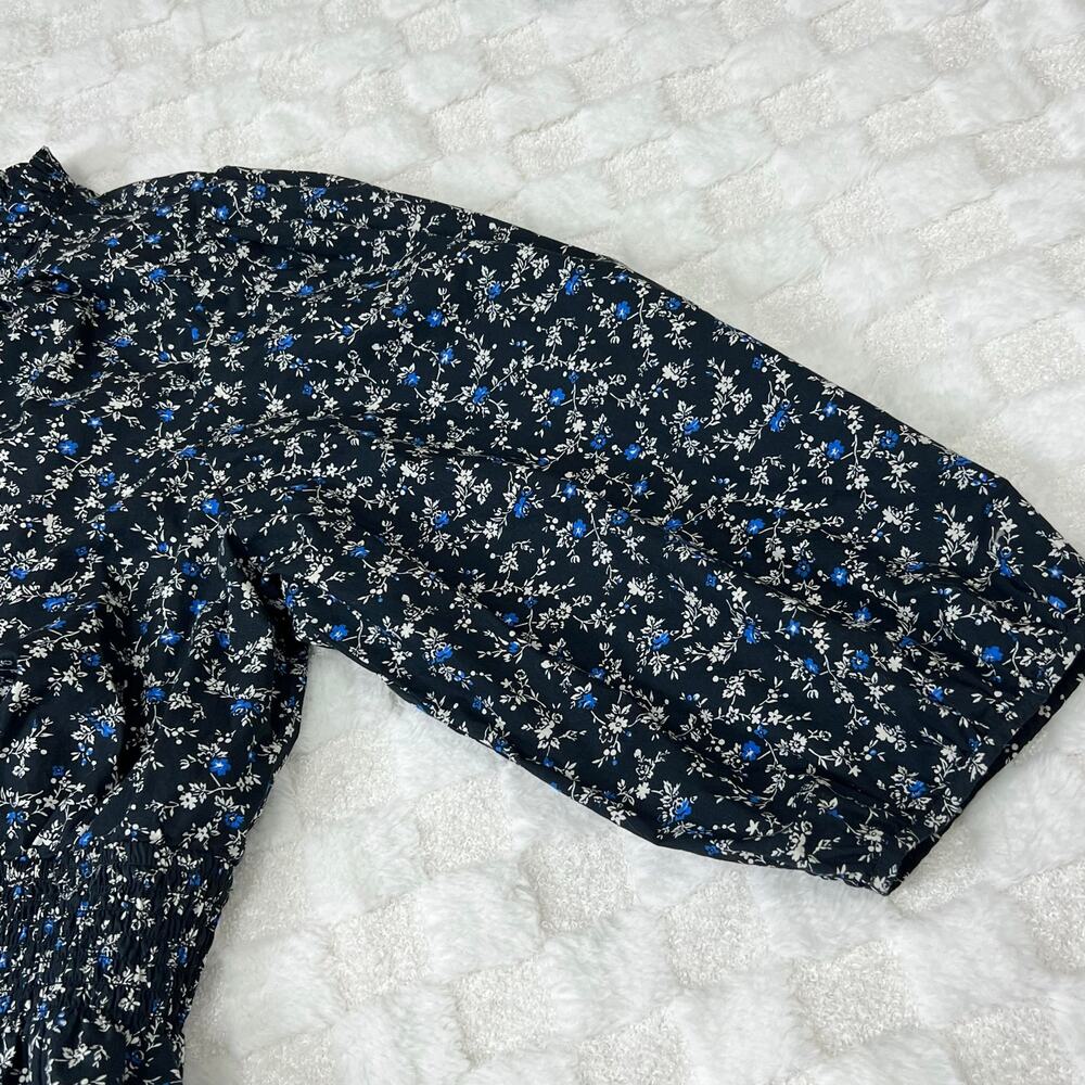 GAP Floral Midi Dress XL Navy Blue Smocked Waist - Picture 10 of 10